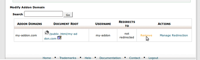 Remove an addon domain in cPanel