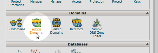 Addon domains section in cPanel